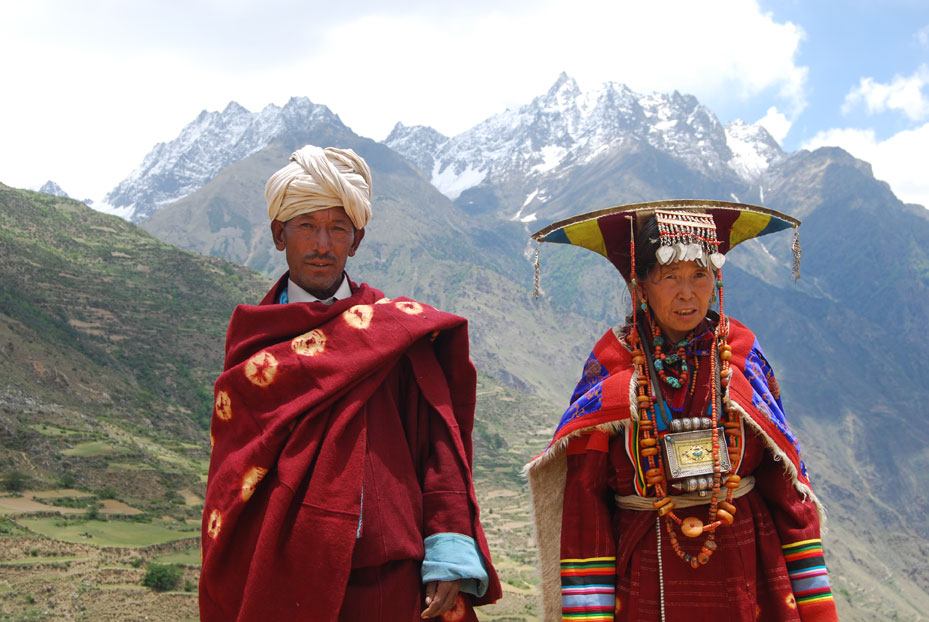 Traditional Nyinba Men and Women with Crystal Peak- Raling